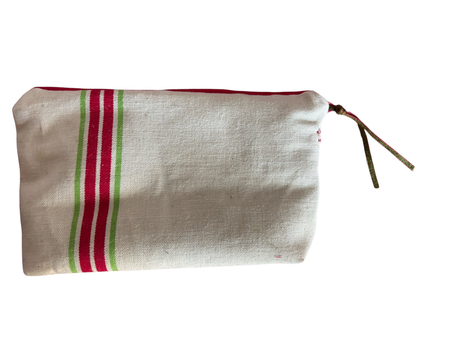 Neceser pequeño lino raya verde-rojo
