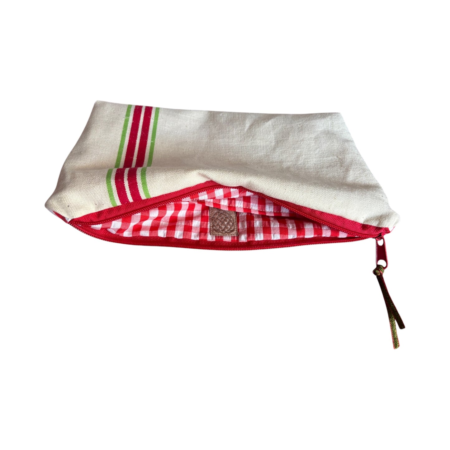 Neceser lino grande raya verde y roja